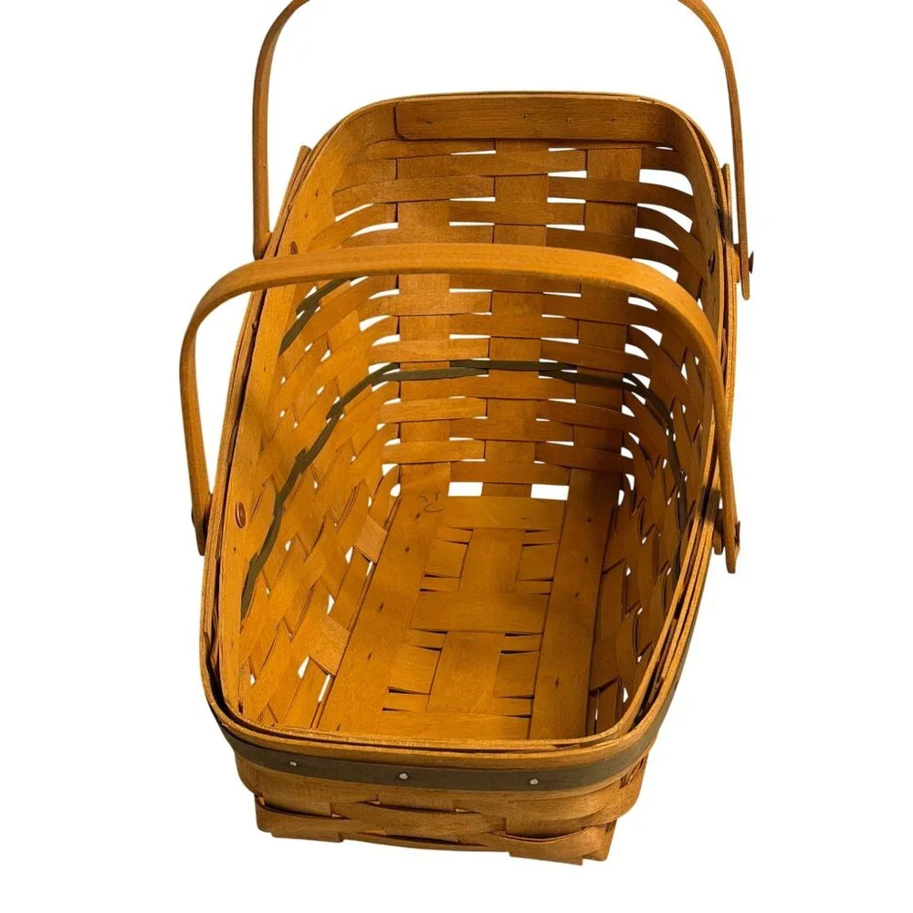 VTG 1991s Longaberger Green Yuletide Traditions‎ Basket Handwoven Double Handles